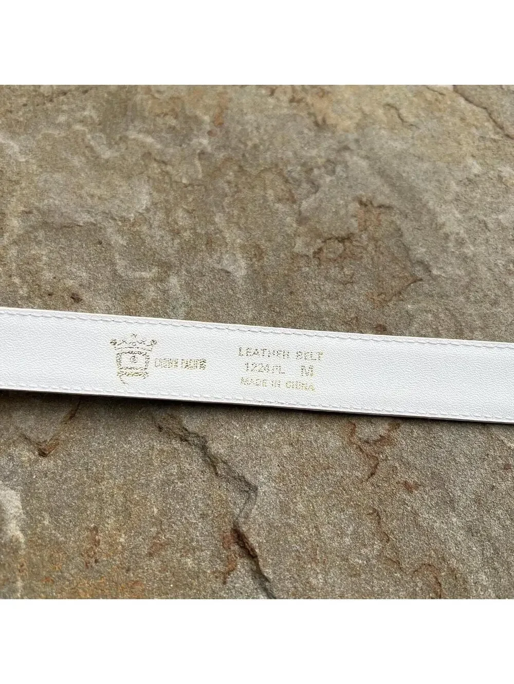 Vintage 90s White Leather Belt w/ Gold Design Buckle